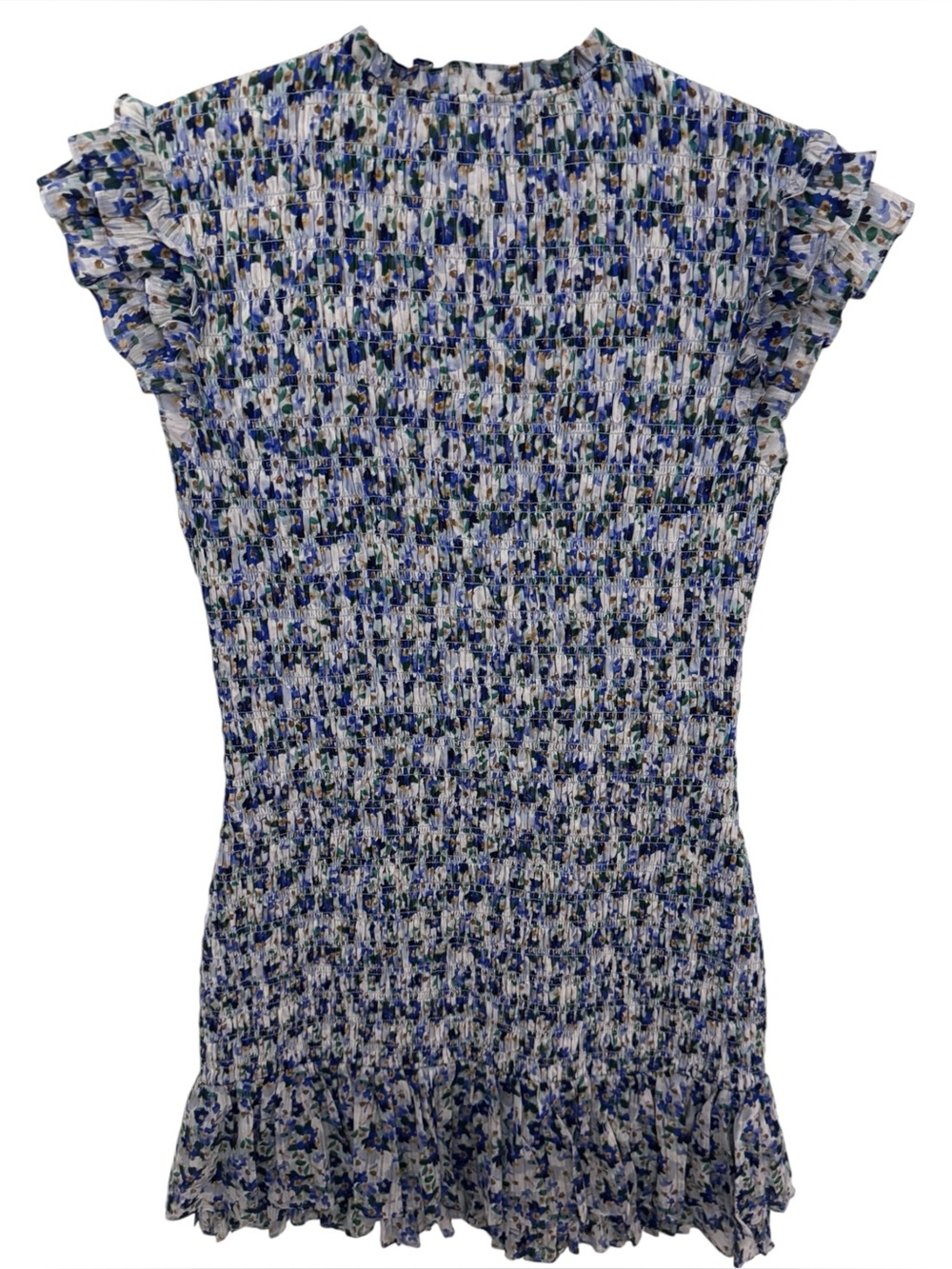 Veronica Beard Blue Floral Smocked Mini Dress Ruffle Sleeve Tiered Cotton Size 2 - Picture 4 of 11